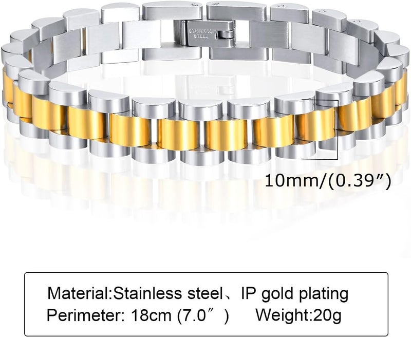MPRAINBOW 2pcs 18K Gold Plated Chain Link Bracelet, Stainless Steel Crystal Friendship Bracelets Bangle,Watch Band Chains Wristband Jewelry with Adjust Tool - Image 4
